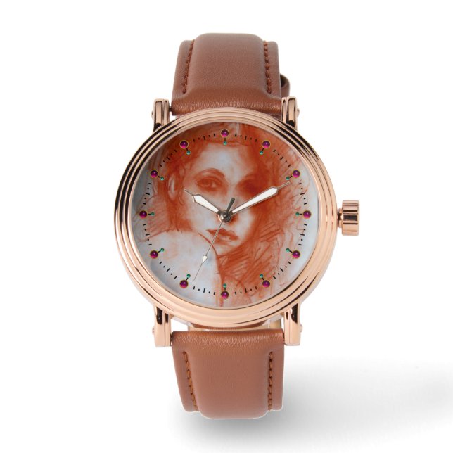 ROMANTIC BEAUTY/Vrouw portret Sepia Brown Horloge (Voorkant)