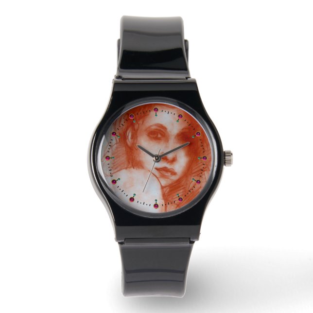 ROMANTIC BEAUTY/Vrouw portret Sepia Brown Horloge (Voorkant)