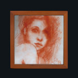 ROMANTIC BEAUTY/Vrouw portret Sepia Brown Pennenhouder<br><div class="desc">Romantic lady portret Bruin houtskool tekening - Florence Italy 1976</div>