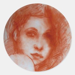 ROMANTIC BEAUTY/Vrouw portret Sepia Brown Ronde Sticker