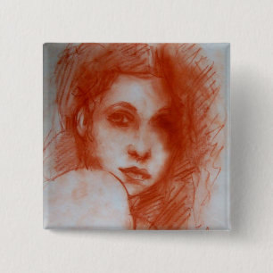 ROMANTIC BEAUTY/Vrouw portret Sepia Brown Vierkante Button 5,1 Cm