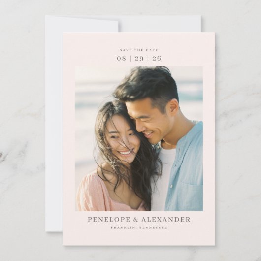 Romantic Beige Minimalist Photo Save The Date (Voorkant)