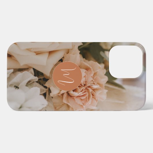 Romantic beige roos initiaal, monogrammed girly iPhone hoesje (Achterkant horizontaal)