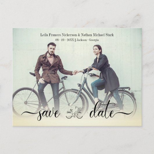 Romantic Bike Custom Wedding Couple Foto Briefkaart (Voorkant)
