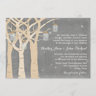 Romantic Birch Tree Mason Jar Wedding Kaart