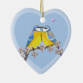 Romantic bird pair, Cyanistes Caeruleus Keramisch Ornament (Rechts)