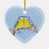 Romantic bird pair, Cyanistes Caeruleus Keramisch Ornament (Voorkant)