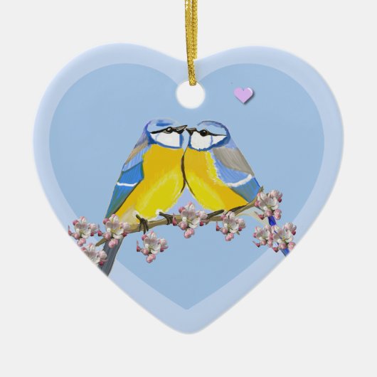 Romantic bird pair, Cyanistes Caeruleus Keramisch Ornament (Voorkant)
