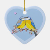 Romantic bird pair, Cyanistes Caeruleus Keramisch Ornament (Achterkant)