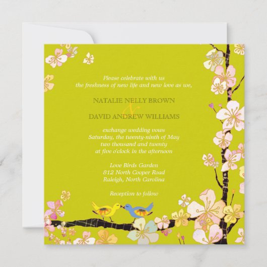 Romantic Bird Theme Apple Green Wedding Kaart (Voorkant)