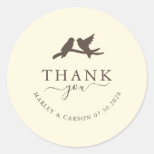 Romantic Birds Classic Wedding Thank You Ronde Sticker (Voorkant)