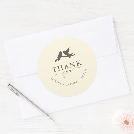 Romantic Birds Classic Wedding Thank You Ronde Sticker (Envelop)