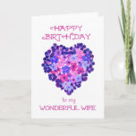 Romantic Birthday Card for a Wife - Flower Power Kaart<br><div class="desc">De pretty and romantic Birthday Card for a Wife, with a heart made of pink and blue flowers, from a handpainted paper collage by Judy Adamson. If you would like the front cover text change in any way (eg a different age, person or language), please contact me through my store...</div>