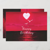 Romantic Birthday Kaart Red Zee Sunset Love Heart (Voorkant / Achterkant)