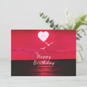 Romantic Birthday Kaart Red Zee Sunset Love Heart