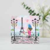 Romantic Birthday Kaart Vrouw in Paris Eiffeltoren (Staand voorkant)