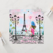 Romantic Birthday Kaart Vrouw in Paris Eiffeltoren (Voorkant / Achterkant in situ)