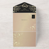 Romantic Black and Gold Wedding All In One Uitnodiging (Buitenkant)