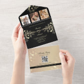 Romantic Black and Gold Wedding All In One Uitnodiging (Afscheurbaar)