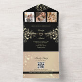 Romantic Black and Gold Wedding All In One Uitnodiging (Binnen)