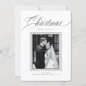 Romantic Black and White Newlywed Photo Christmas Feestdagenkaart (Voorkant)
