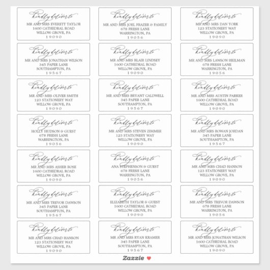 Romantic Black Calligraphy Guest Adresetiketten Sticker (Vel)
