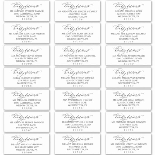 Romantic Black Calligraphy Guest Adresetiketten Sticker (Voorkant)