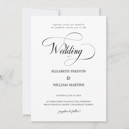 Romantic Black Calligraphy Script Minimal Wedding Kaart (Voorkant)