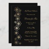 Romantic Black en Gold Dinner voor twee Kaart (Voorkant / Achterkant)