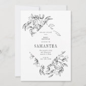 Romantic Black Floral Baby shower Invitation Kaart (Voorkant)