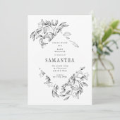 Romantic Black Floral Baby shower Invitation Kaart (Staand voorkant)