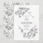 Romantic Black Floral Baby shower Invitation Kaart (Voorkant / Achterkant)