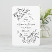 Romantic Black Floral Sketch Wedding Kaart (Staand voorkant)