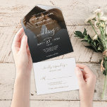 Romantic Black Gold Photo Wedding All In One Uitnodiging<br><div class="desc">Romantic Black Gold Photo Weduwall in One Invitation</div>