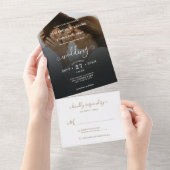 Romantic Black Gold Photo Wedding All In One Uitnodiging (Afscheurbaar)