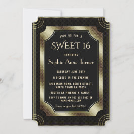 Romantic Black Great Gatsby Art Deco 20s SWEET 16 Kaart