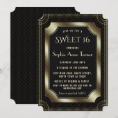 Romantic Black Great Gatsby Art Deco 20s SWEET 16 Kaart (Voorkant / Achterkant)