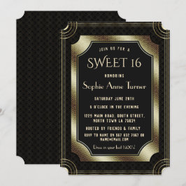 Romantic Black Great Gatsby Art Deco 20s SWEET 16 Kaart