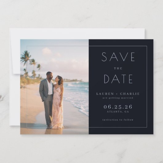 Romantic Black Minimalist Photo Save The Date (Voorkant)
