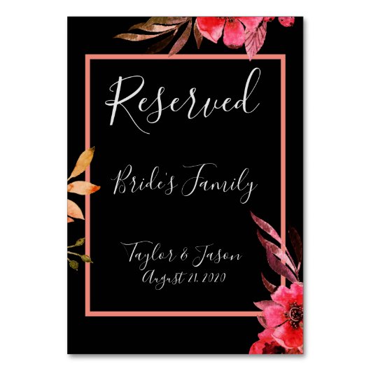 Romantic Black & Oranje Floral Script Weduwen Kaart (Voorkant)