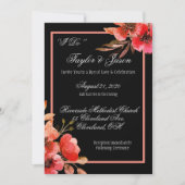 Romantic Black & Oranje Floral Script Weduwen Kaart (Voorkant)