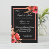 Romantic Black & Oranje Floral Script Weduwen Kaart (Staand voorkant)