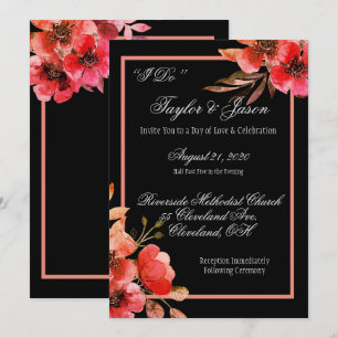 Romantic Black & Oranje Floral Script Weduwen Kaart