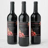 Romantic Black & Oranje Floral Script Weduwen Wijn Etiket (Flessen)