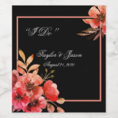 Romantic Black & Oranje Floral Script Weduwen Wijn Etiket (Enkel label)
