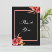 Romantic Black Oranje Peach Floral Script Weduwen Bedankkaart (Staand voorkant)