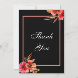 Romantic Black Oranje Peach Floral Script Weduwen Bedankkaart