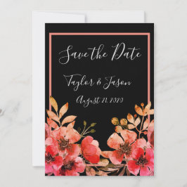 Romantic Black Peach Coral Floral Weduwschap Save The Date