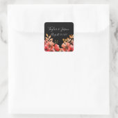 Romantic Black Peach Coral Wedding Vierkante Sticker (Tas)