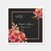 Romantic Black Peach Floral Script Weddenschap Servet (Voorkant)